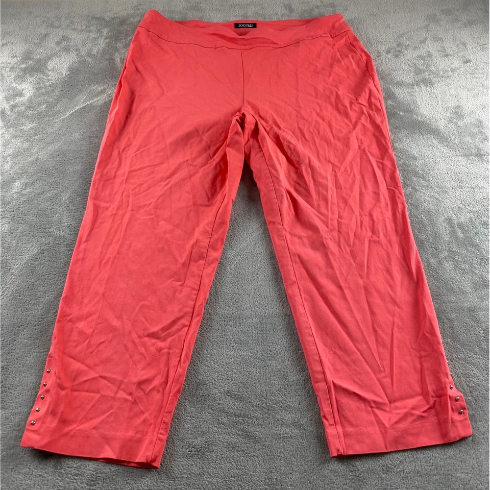 Roz & Ali Womens 20 Coral Pull On Studded‎ Hem Cropped Pants Stretch Plus Size